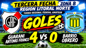 Goleada de Guarani A. Franco ante Barrio Obrero